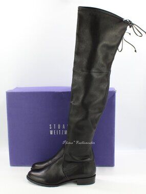 NEW Stuart Weitzman Lowland Black Leather Over Knee Boots OTK US 5